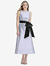 Front View Thumbnail - Silver Dove & Black High-Neck Bow-Waist Midi Dress with Pockets