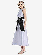 Side View Thumbnail - Silver Dove & Black High-Neck Bow-Waist Midi Dress with Pockets