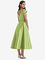 Rear View Thumbnail - Mojito Puff Sleeve Bow-Waist Full Skirt Satin Midi Dress
