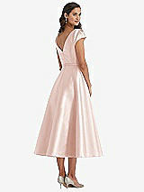 Rear View Thumbnail - Blush Puff Sleeve Bow-Waist Full Skirt Satin Midi Dress