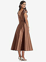 Rear View Thumbnail - Cognac Puff Sleeve Bow-Waist Full Skirt Satin Midi Dress