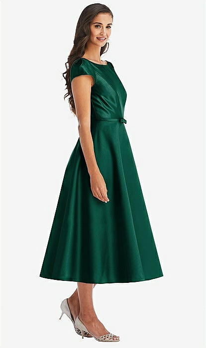 green emerald velvet dress Puff Sleeve Midi Dress Green