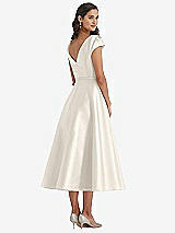 Rear View Thumbnail - Ivory Puff Sleeve Bow-Waist Full Skirt Satin Midi Dress