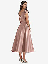 Rear View Thumbnail - Neu Nude Puff Sleeve Bow-Waist Full Skirt Satin Midi Dress