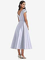 Rear View Thumbnail - Silver Dove Puff Sleeve Bow-Waist Full Skirt Satin Midi Dress