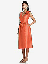Front View Thumbnail - Fiesta Bowed-Shoulder Full Skirt Midi Dress with Pockets