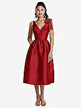 Side View Thumbnail - Garnet Bowed-Shoulder Full Skirt Midi Dress with Pockets