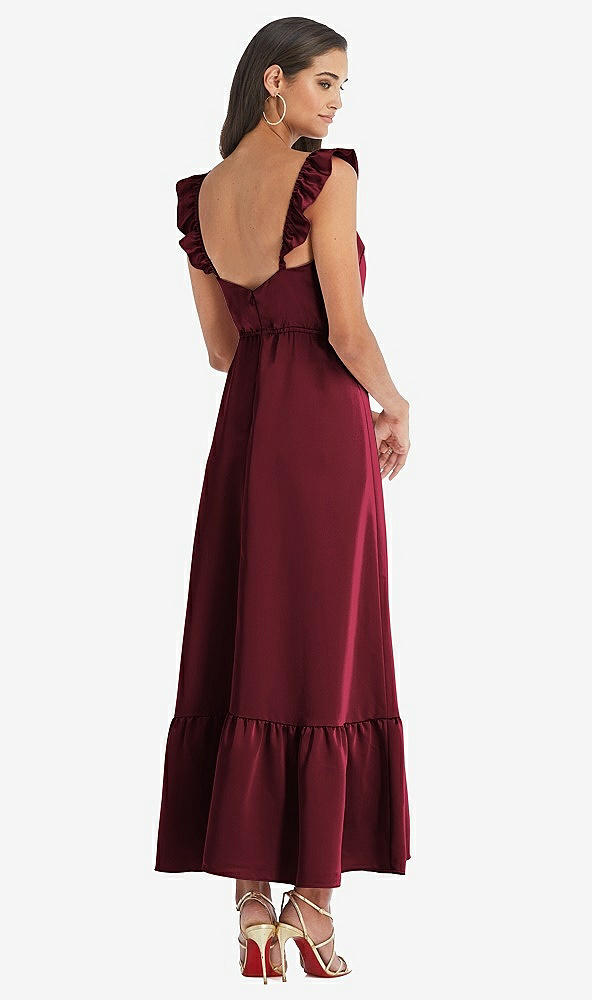 Back View - Cabernet Ruffled Convertible Sleeve Midi Dress