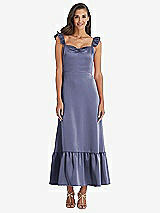 Front View Thumbnail - French Blue Ruffled Convertible Sleeve Midi Dress