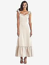 Front View Thumbnail - Oat Ruffled Convertible Sleeve Midi Dress