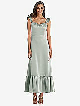 Front View Thumbnail - Willow Green Ruffled Convertible Sleeve Midi Dress
