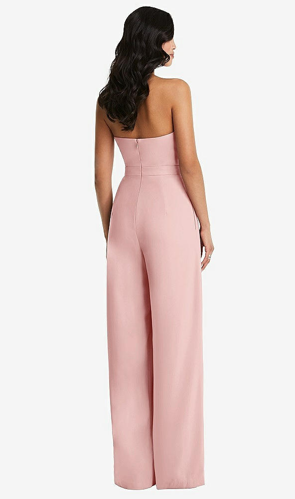 Back View - Rose Strapless Pleated Front Jumpsuit with Pockets