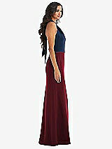 Alt View 2 Thumbnail - Cabernet & Midnight Navy High-Neck Open-Back Maxi Dress with Scarf Tie