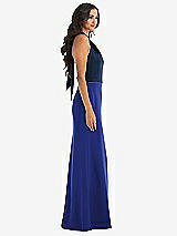Alt View 2 Thumbnail - Cobalt Blue & Midnight Navy High-Neck Open-Back Maxi Dress with Scarf Tie