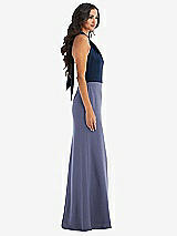 Alt View 2 Thumbnail - French Blue & Midnight Navy High-Neck Open-Back Maxi Dress with Scarf Tie
