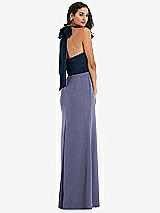 Alt View 3 Thumbnail - French Blue & Midnight Navy High-Neck Open-Back Maxi Dress with Scarf Tie