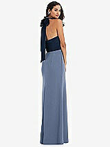 Alt View 3 Thumbnail - Larkspur Blue & Midnight Navy High-Neck Open-Back Maxi Dress with Scarf Tie