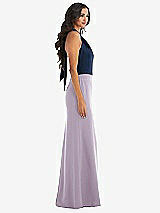 Alt View 2 Thumbnail - Lilac Haze & Midnight Navy High-Neck Open-Back Maxi Dress with Scarf Tie