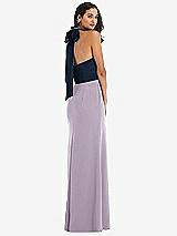 Alt View 3 Thumbnail - Lilac Haze & Midnight Navy High-Neck Open-Back Maxi Dress with Scarf Tie