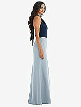 Alt View 2 Thumbnail - Mist & Midnight Navy High-Neck Open-Back Maxi Dress with Scarf Tie