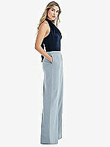 Front View Thumbnail - Mist & Midnight Navy High-Neck Open-Back Jumpsuit with Scarf Tie