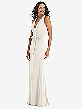 Side View Thumbnail - Ivory Open-Back Halter Maxi Dress with Draped Bow