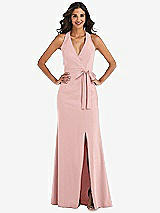 Front View Thumbnail - Rose Open-Back Halter Maxi Dress with Draped Bow
