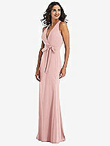 Side View Thumbnail - Rose Open-Back Halter Maxi Dress with Draped Bow