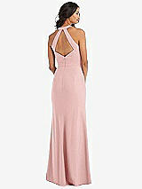Rear View Thumbnail - Rose Open-Back Halter Maxi Dress with Draped Bow