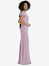 Side View Thumbnail - Suede Rose & Cabernet Puff Cap Sleeve Cutout Tie-Back Trumpet Gown