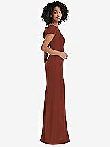 Side View Thumbnail - Auburn Moon & Cabernet Puff Cap Sleeve Cutout Tie-Back Trumpet Gown