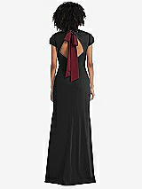 Front View Thumbnail - Black & Cabernet Puff Cap Sleeve Cutout Tie-Back Trumpet Gown