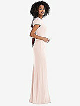 Side View Thumbnail - Blush & Cabernet Puff Cap Sleeve Cutout Tie-Back Trumpet Gown