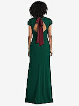 Front View Thumbnail - Hunter Green & Cabernet Puff Cap Sleeve Cutout Tie-Back Trumpet Gown