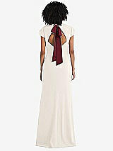 Front View Thumbnail - Ivory & Cabernet Puff Cap Sleeve Cutout Tie-Back Trumpet Gown
