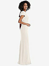 Side View Thumbnail - Ivory & Cabernet Puff Cap Sleeve Cutout Tie-Back Trumpet Gown