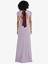 Front View Thumbnail - Lilac Haze & Cabernet Puff Cap Sleeve Cutout Tie-Back Trumpet Gown