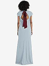 Front View Thumbnail - Mist & Cabernet Puff Cap Sleeve Cutout Tie-Back Trumpet Gown