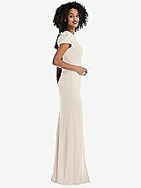 Side View Thumbnail - Oat & Cabernet Puff Cap Sleeve Cutout Tie-Back Trumpet Gown