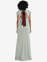 Front View Thumbnail - Willow Green & Cabernet Puff Cap Sleeve Cutout Tie-Back Trumpet Gown