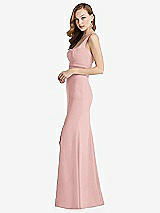 Side View Thumbnail - Rose Wide Strap Notch Empire Waist Dress with Front Slit