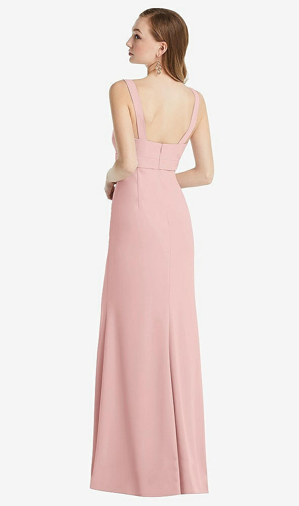 Back View - Rose Wide Strap Notch Empire Waist Dress with Front Slit