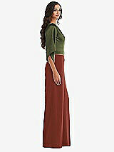 Side View Thumbnail - Auburn Moon & Olive Green One-Shoulder Bell Sleeve Jumpsuit with Pockets