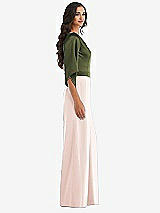 Side View Thumbnail - Blush & Olive Green One-Shoulder Bell Sleeve Jumpsuit with Pockets