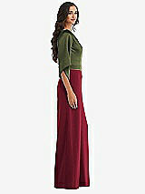 Side View Thumbnail - Burgundy & Olive Green One-Shoulder Bell Sleeve Jumpsuit with Pockets