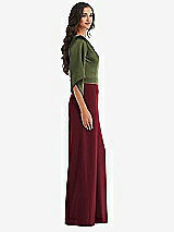 Side View Thumbnail - Cabernet & Olive Green One-Shoulder Bell Sleeve Jumpsuit with Pockets