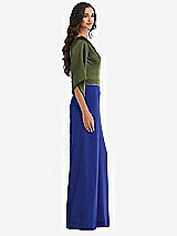 Side View Thumbnail - Cobalt Blue & Olive Green One-Shoulder Bell Sleeve Jumpsuit with Pockets