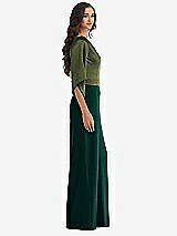 Side View Thumbnail - Evergreen & Olive Green One-Shoulder Bell Sleeve Jumpsuit with Pockets