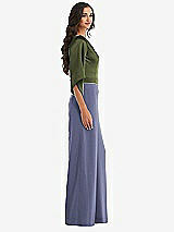 Side View Thumbnail - French Blue & Olive Green One-Shoulder Bell Sleeve Jumpsuit with Pockets