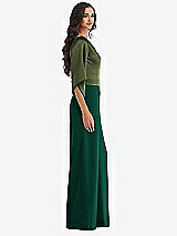 Side View Thumbnail - Hunter Green & Olive Green One-Shoulder Bell Sleeve Jumpsuit with Pockets